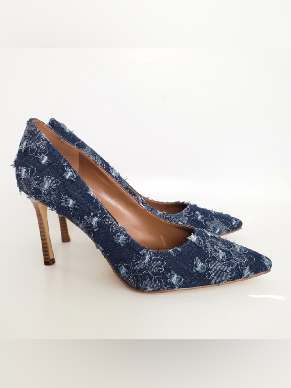 Nine West Denim Pointed-Toe High Heels in Dark Blue 8 1/2